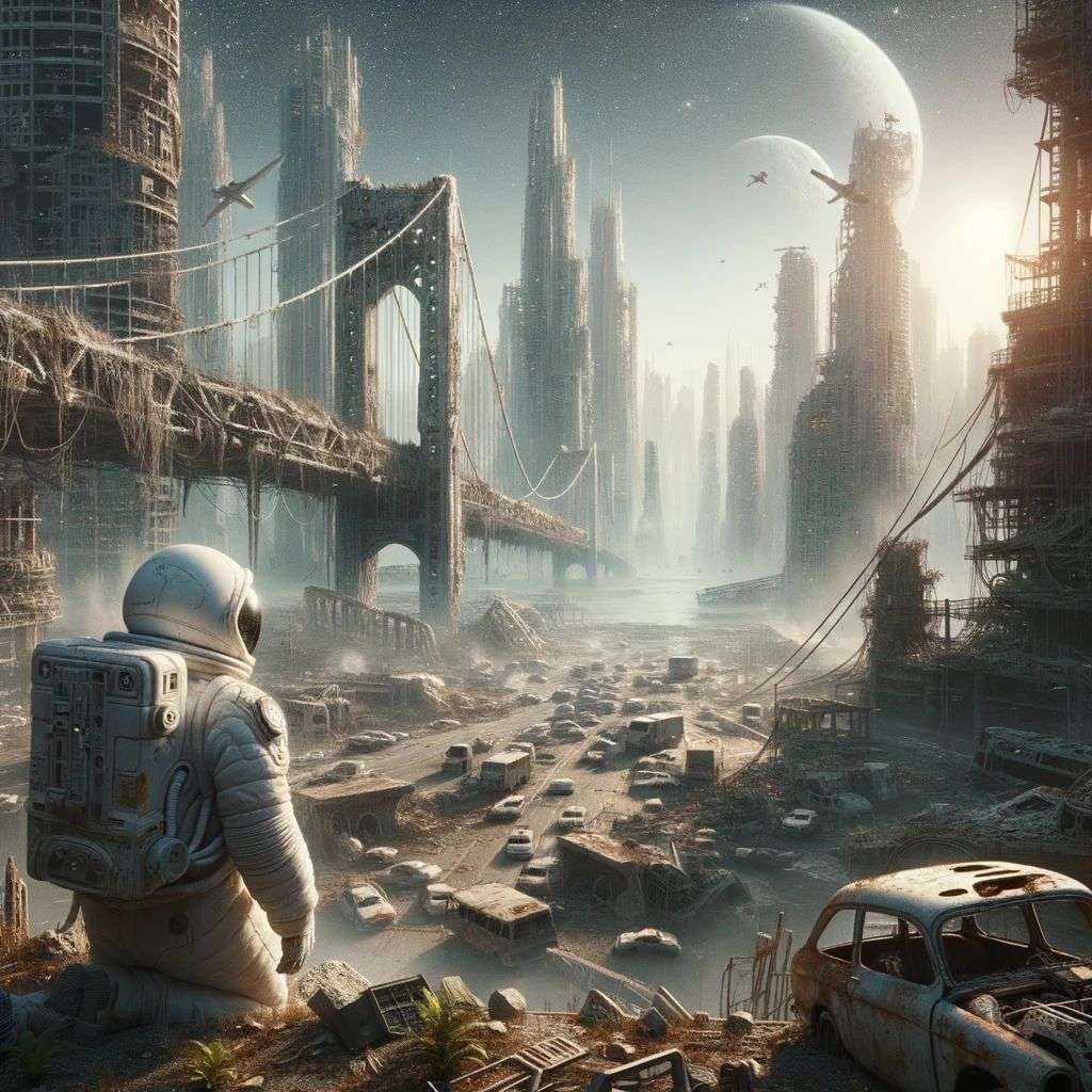 an astronaut, digital art, dystopia